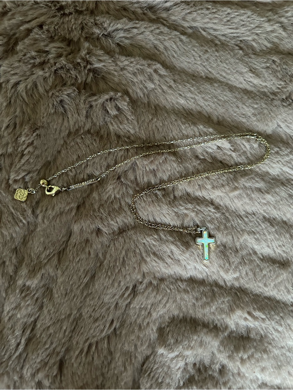 Gold Cross Pendant Necklace with Opal Inlay